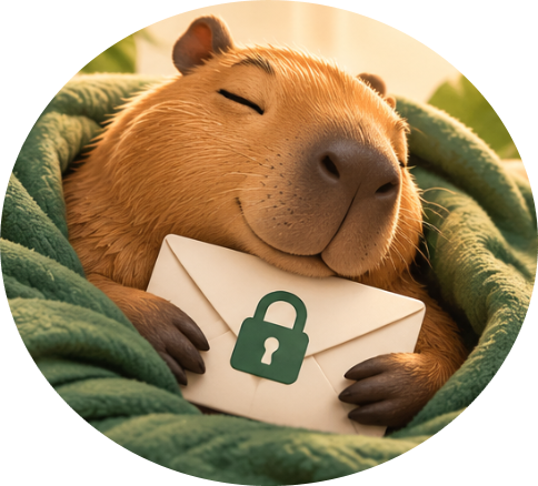 A peaceful capybara holding a locked envelope